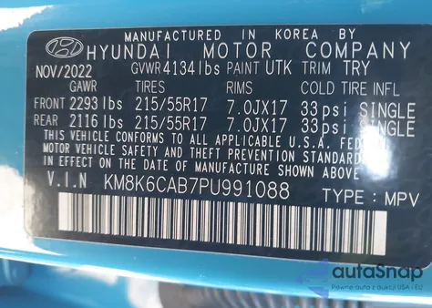 2023 Hyundai Kona Sel из США, поврежденный, VIN KM8K6CAB7PU991088